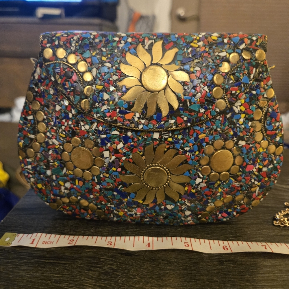 Ramla Bel Air mosaic multicolor sunflower clutch shoulder evening bag